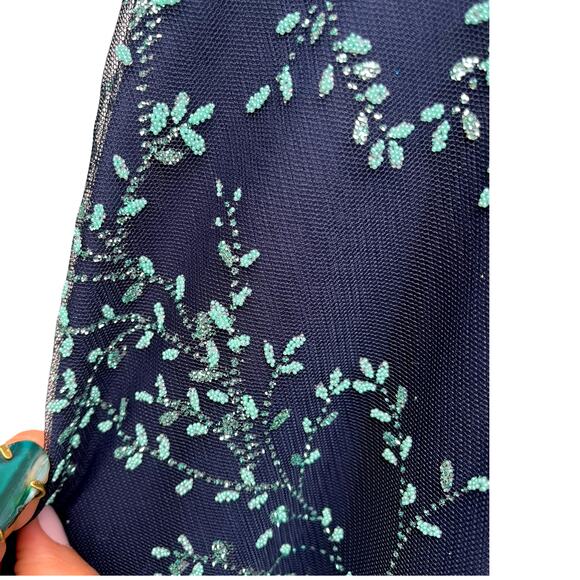 Terani Couture Glamour Deep-V Back Gown w/ Beading | sz 0 | Navy Teal | NEW! - Picture 9 of 10